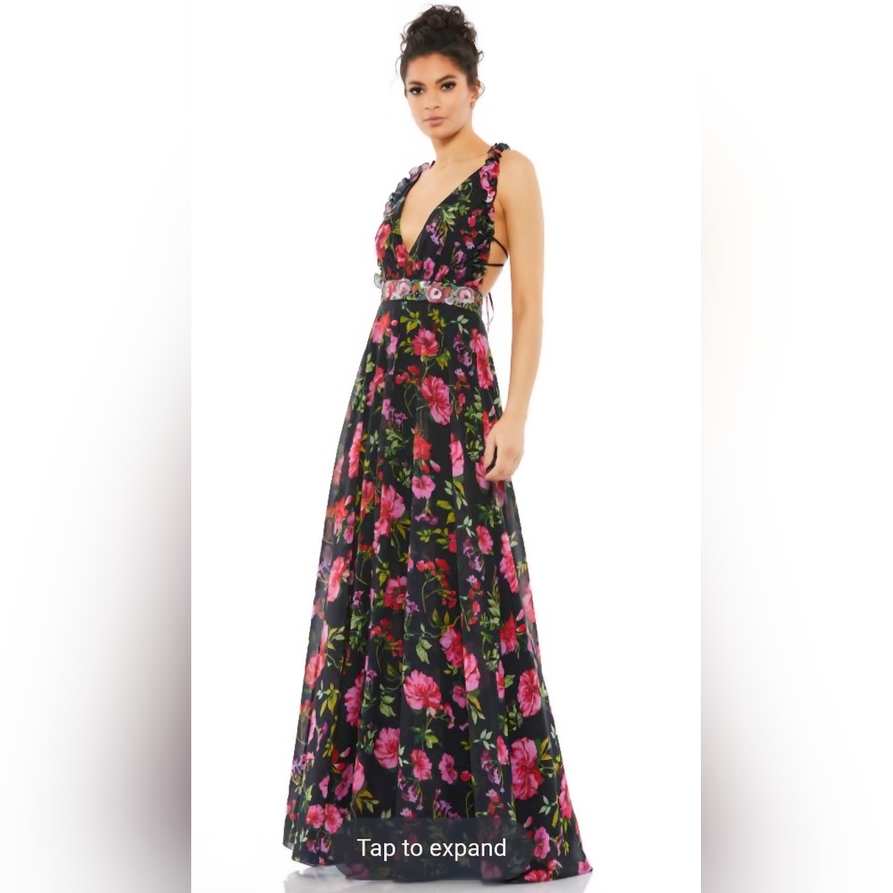 Mac Duggal Black and Pink Floral Gown